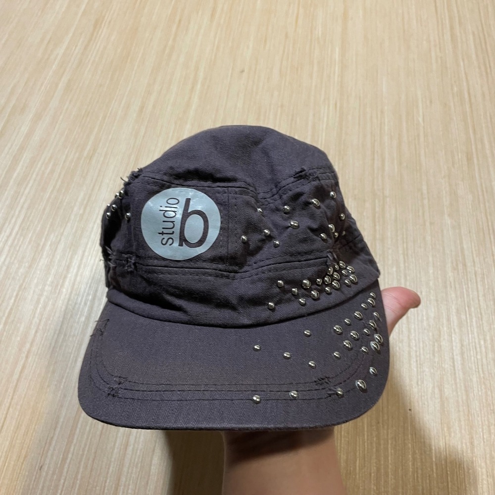 Studio B Cadet Cap Womens Distressed Studded Military Hat Brown